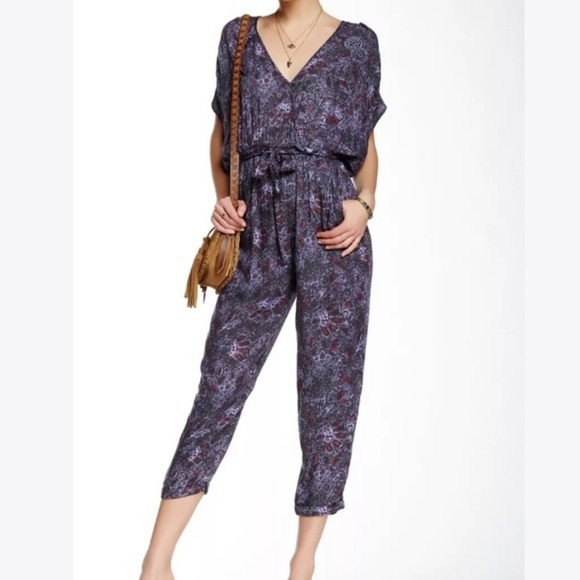 NEW Free People Universal Surplice Jumpsuit Night Combo Purple Paisley Women’s L - Picture 1 of 15